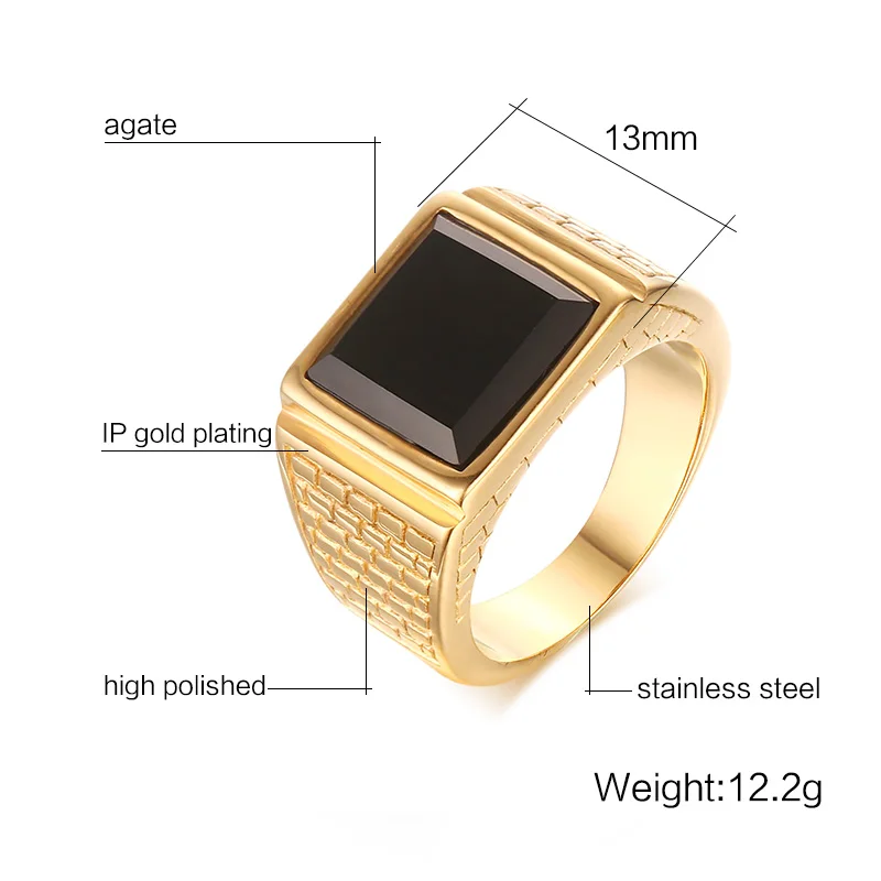 Fashion Gold Color Geometric Black Stone Ring Stainless Steel Minimalist Fine Jewelry For Men Women Party Gift image 4