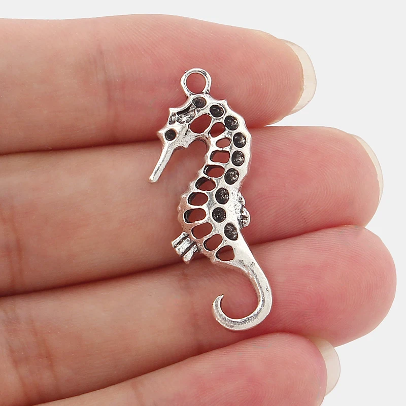 20pcs Antique Silver Hollow Seahorse Hippo Charms Necklace Pendants For Handmade Diy Jewelry Making Finding