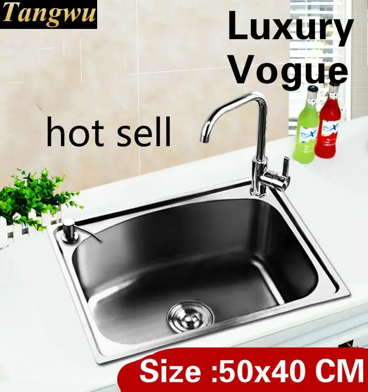 

Free shipping Apartment kitchen single trough sink 304 food-grade stainless steel standard hot sell 50x40 CM