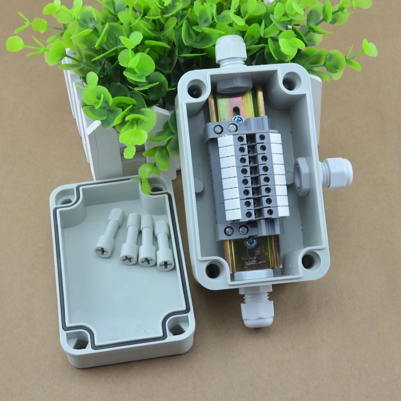 IP65 Waterproof Cable Junction Box  80*130*70mm 3 ways with UK2.5B Din Rail Terminal Blocks