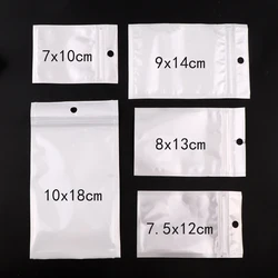 50Pieces One Side Clear Self Seal Zipper Plastic Retail Packaging Pack Poly Bag Ziplock Storage Jewelry Packaging Hang Hole