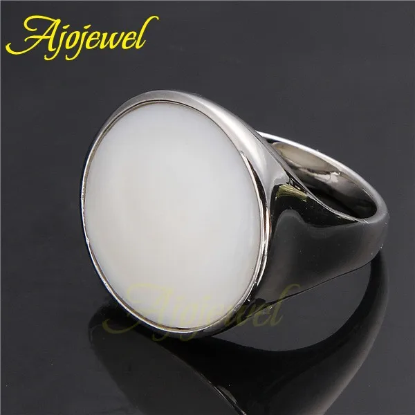 Ajojewel Silver-color Latest White Shell Rings For Ladies Round Stone Jewelry Fashion Gifts