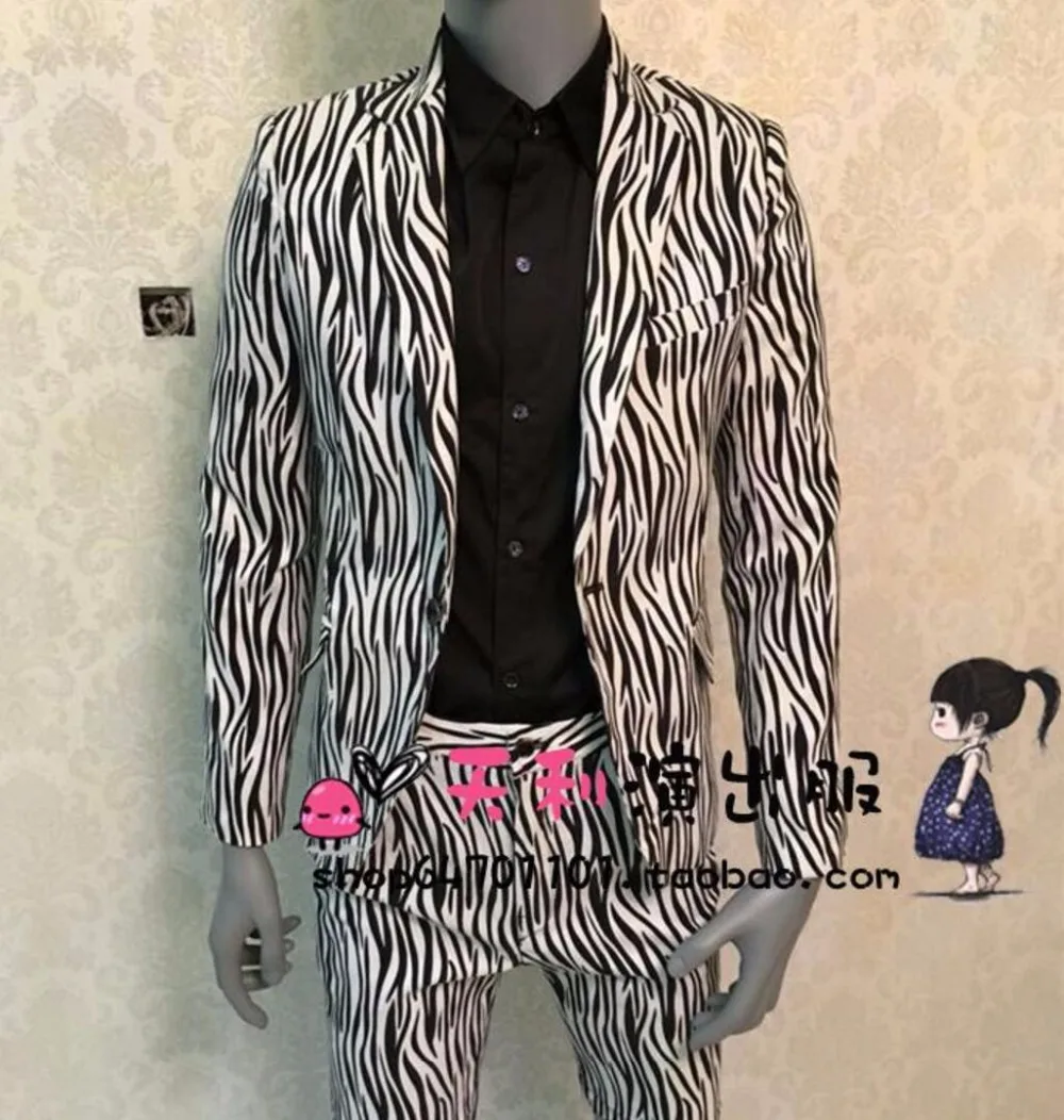 Men Clothing New Fashion DS Bigban Zebra Pattern Slim Suit Coats Male Singer Costumes Stage Jackets Dress Plus Size Casual Suits