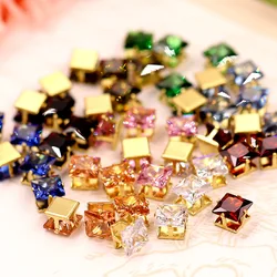 Multicolour Super Flash Square Shape Natural Zircon, Gold/Silver Base Sewing Rhinestone, Diy/Jewellery Accessories 8mm 20pcs/lot