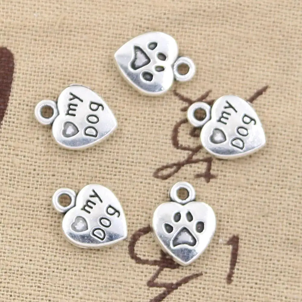 15pcs Charms Heart Love My Dog 13x10mm Antique Making Pendant fit,Vintage Tibetan Bronze Silver color,DIY Handmade Jewelry