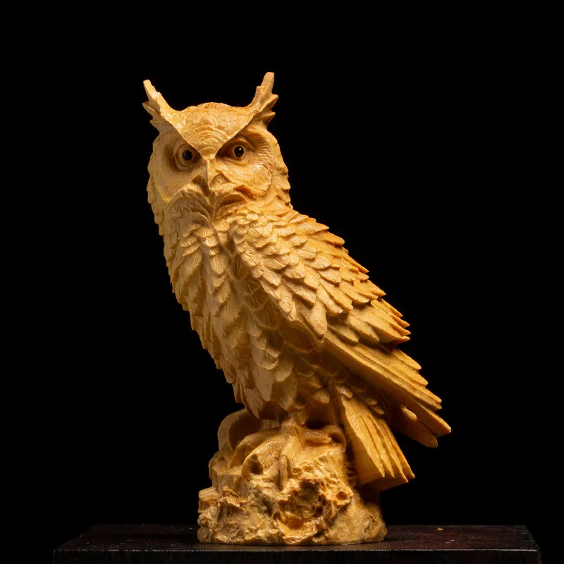 Rustic Hand-Carved Wooden Owl Statue, Farm Keeper, Wall Art & Table Decor