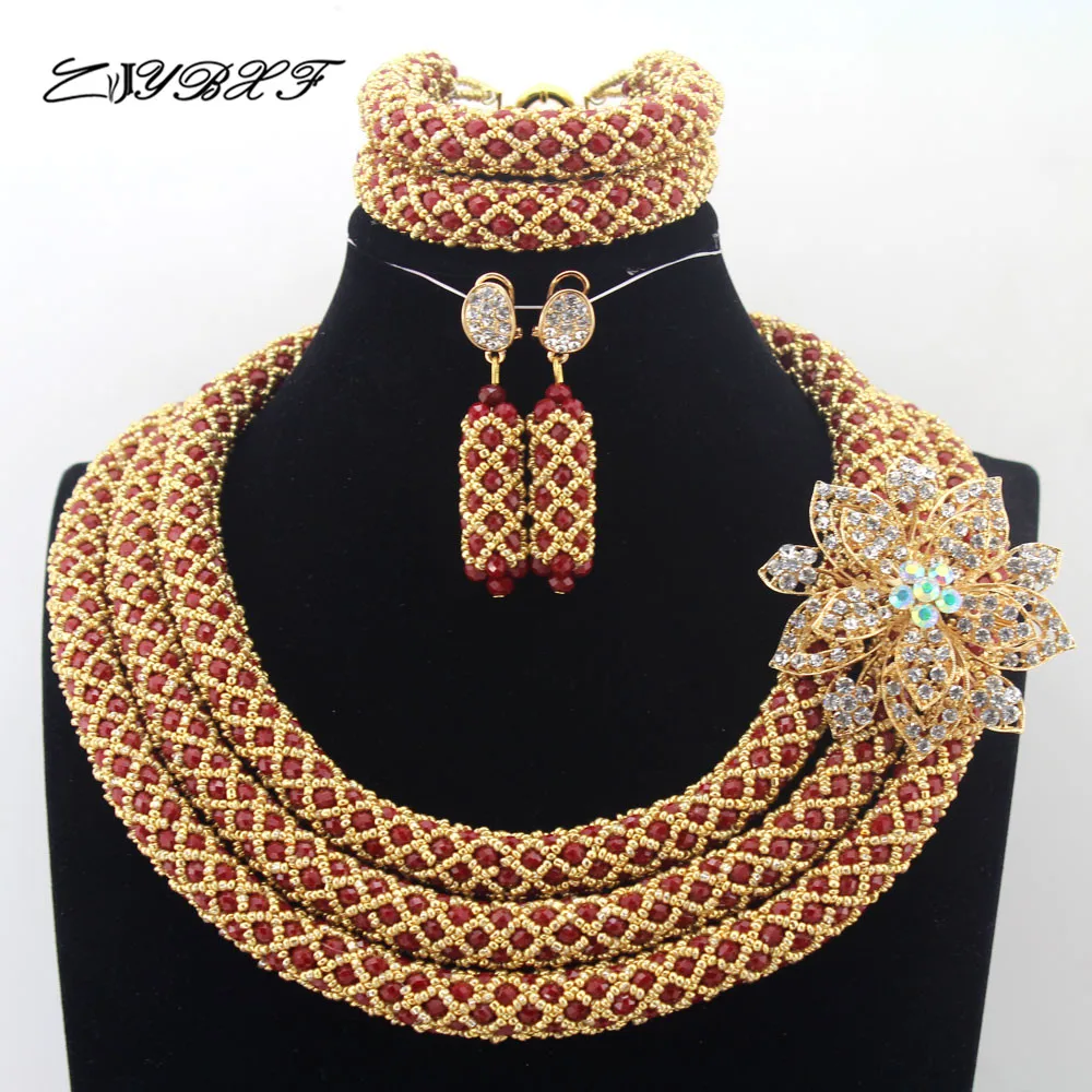 

2017 NEW Nigerian Wedding bridal Jewelry Sets African Beads Jewelry Sets Full Beads Indian dubai women necklace Sets N0006