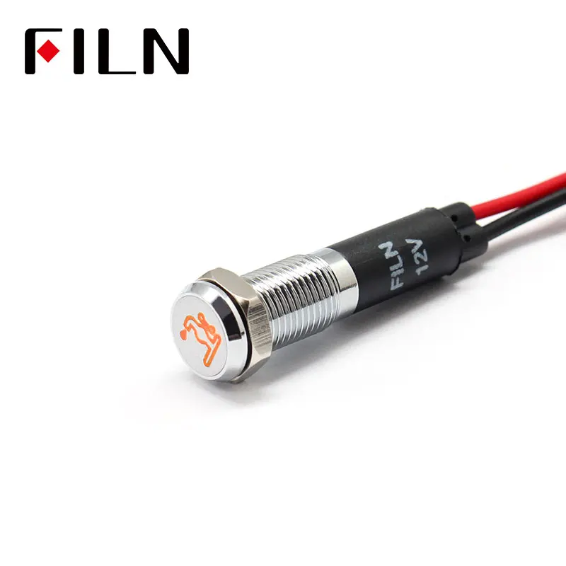 FILN 8mm  Car dashboard Faucet symbol led red yellow white blue green 12v led indicator light with 20cm cable