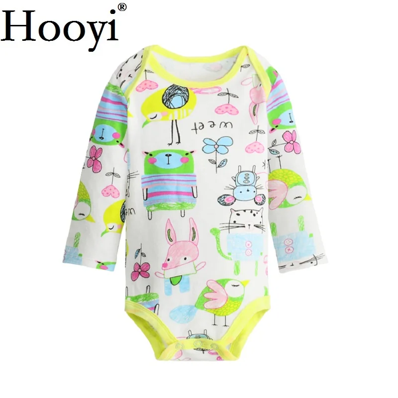 Hooyi Pakaian Bayi Laki-laki Baru Lahir Bodysuit Lengan Panjang One-Piece Jumpsuit 100% Katun Bebe Roupas Kebun Binatang Hewan Kartun T kemeja 0-2Y