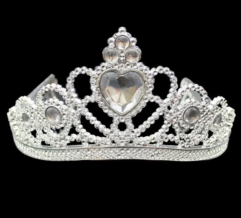 XMAS Cosplay Princess Kids Crown Plastic Tiara Birthday Party Favor Girls Silver Resin Heart Crystal headbands Pageant Prom gift