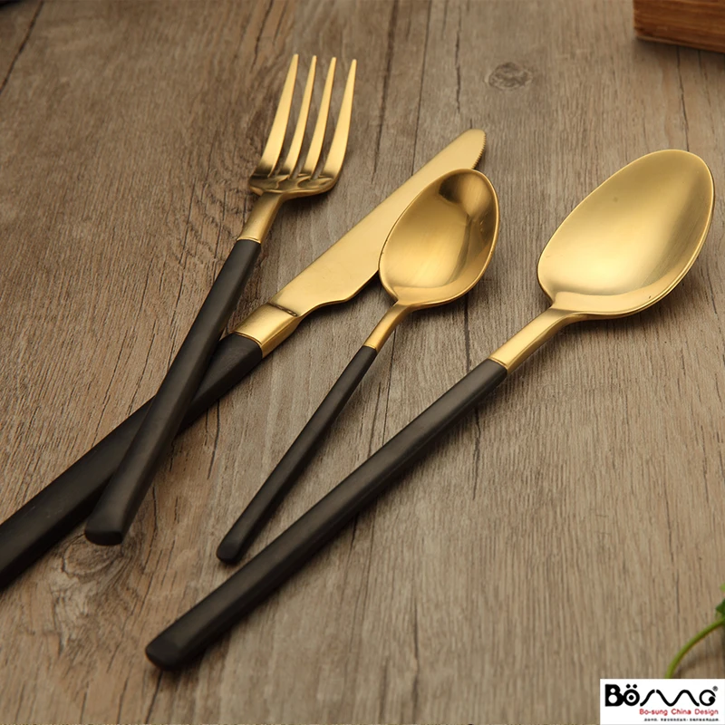 Grade 304 stainless steel cutlery fork spoon Retro Black Gold Plated cutlery Western-style food