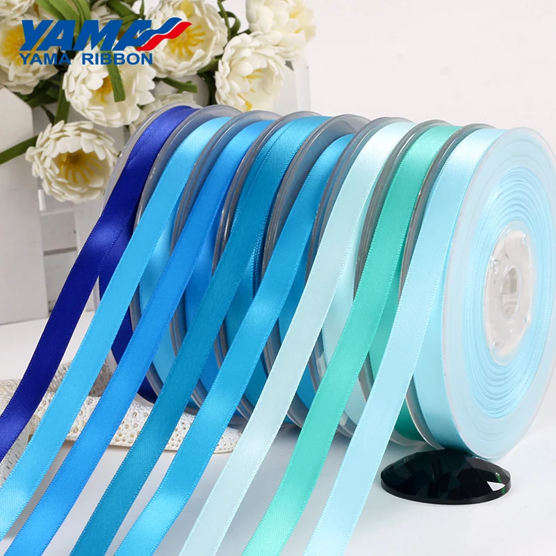 YAMA 100% Polyester Single Face Satin Ribbons 25 28 32 38mm100Yards Light Blue for Handmade Rose Flowers Decoration Wedding