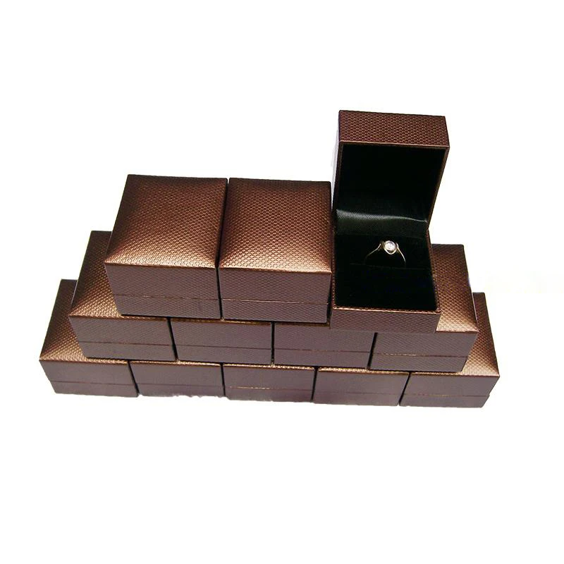 Wholesale 12PCS/Lot Brown Leatherette Wedding Jewelry Gift Ring Packaging Boxes Dispaly Storage Case Engagement Earring Box