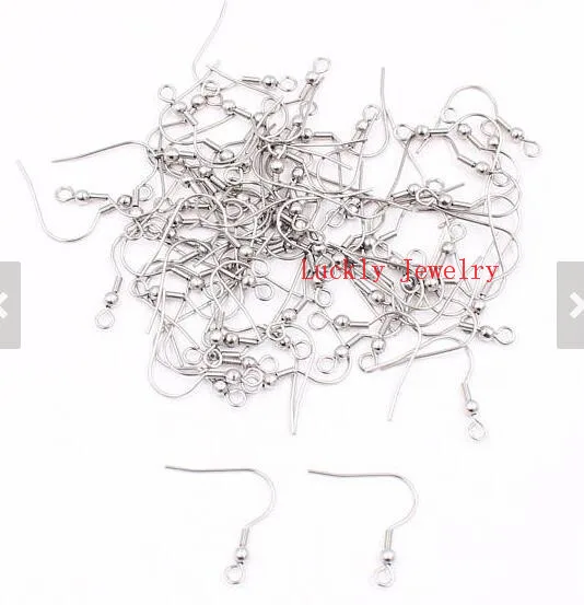 

Lot 200pcs 20*21mm Stainless Steel Ear Wires Hooks ~with Bead + Coil Earring Findings Jewelry Finding