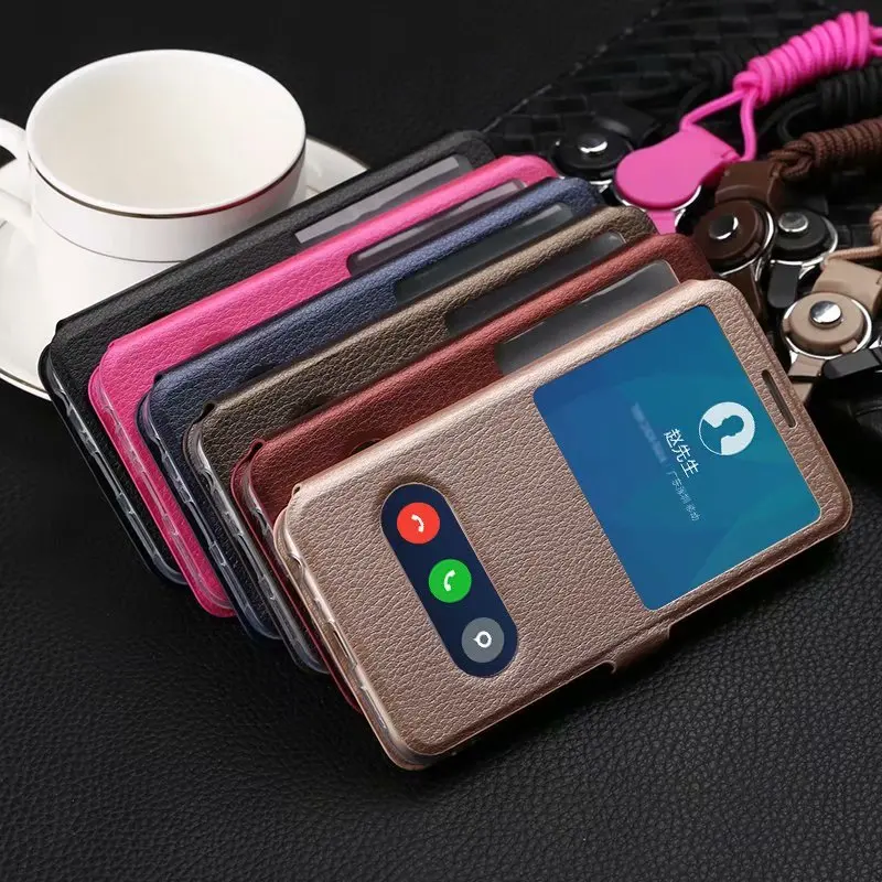 Business Double View Window Flip PU Leather Case POCO M4 M3 Redmi Note 10 11 Pro Plus Mi 11T Lanyard Cover Magnetic Buckle Case