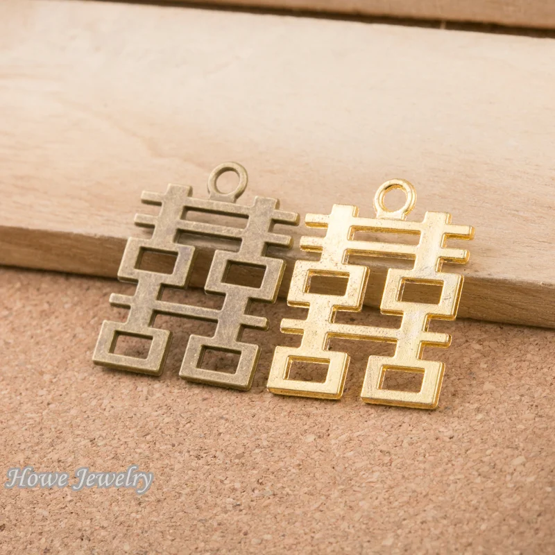 

18pcs Vintage chinese character XI charm Fit earring Bracelets Necklace DIY Metal Jewelry Making D029