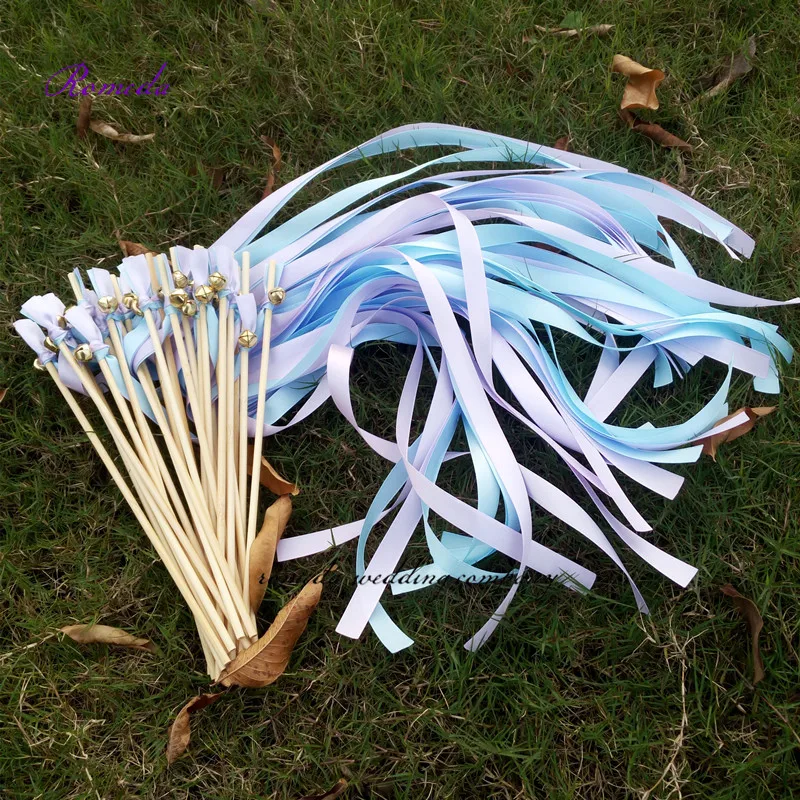 New arrived light purple and light blue Stain Ribbon Wedding Ribbon wands celebrate Wands wish wands for wedding decoration