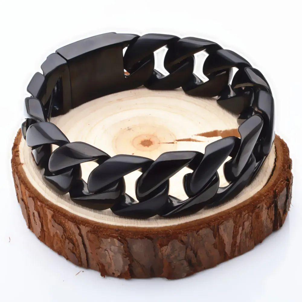 8.66\'\' 24mm Heavy Black Stainelss Steel Huge Solid  Cuban Curb Link  Chain Bracelet  Jewelry Men\'s Holiday Gifts for Father