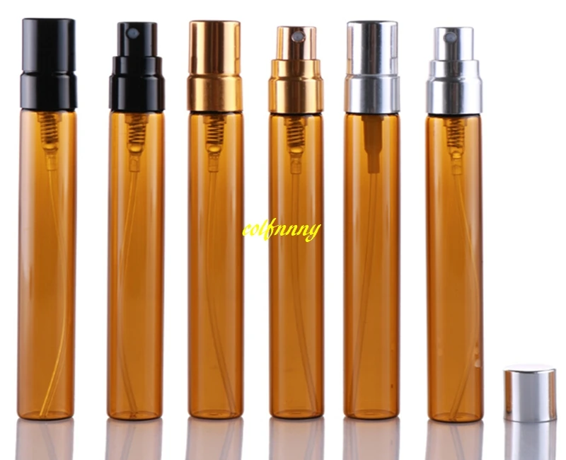 300pcs/lot Fast shipping 14*114mm Size 10ML Amber Spray bottle Emtpy Glass Perfume bottle Refillable bottles