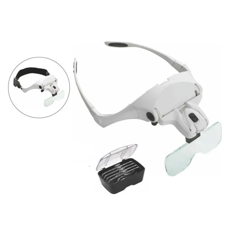 Lente d'ingrandimento per cuffie 1.0X 1.5X 2.0X 2.5X 3.5X lente d'ingrandimento regolabile a 5 gruppi ricarica USB con strumento per toelettatura gioielli a LED