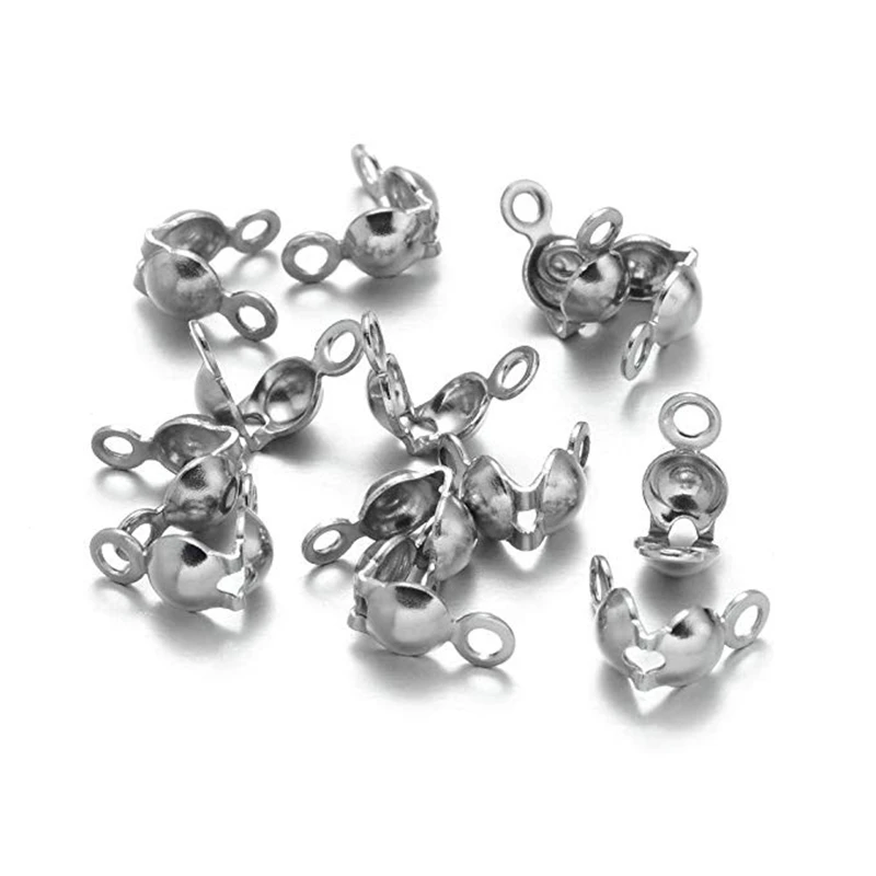 500pcs Stainless Steel Open Clamshell Knot Covers Fold-Over Bead Tips Hook Connector Link for Knot Crimp Findings Jewelry Making