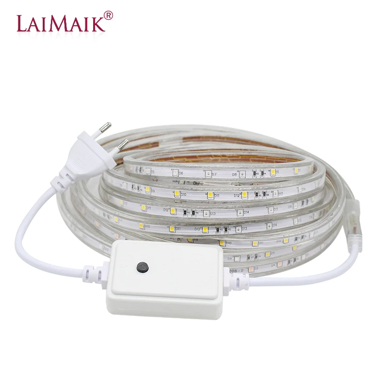 LAIMAIK SMD2835 Led Light Strip Waterproof 220V 48LEDs/m Flexible LED Strip Outdoor RGB Led RGBW LED Tape Ip67 Lamp with EU Plug