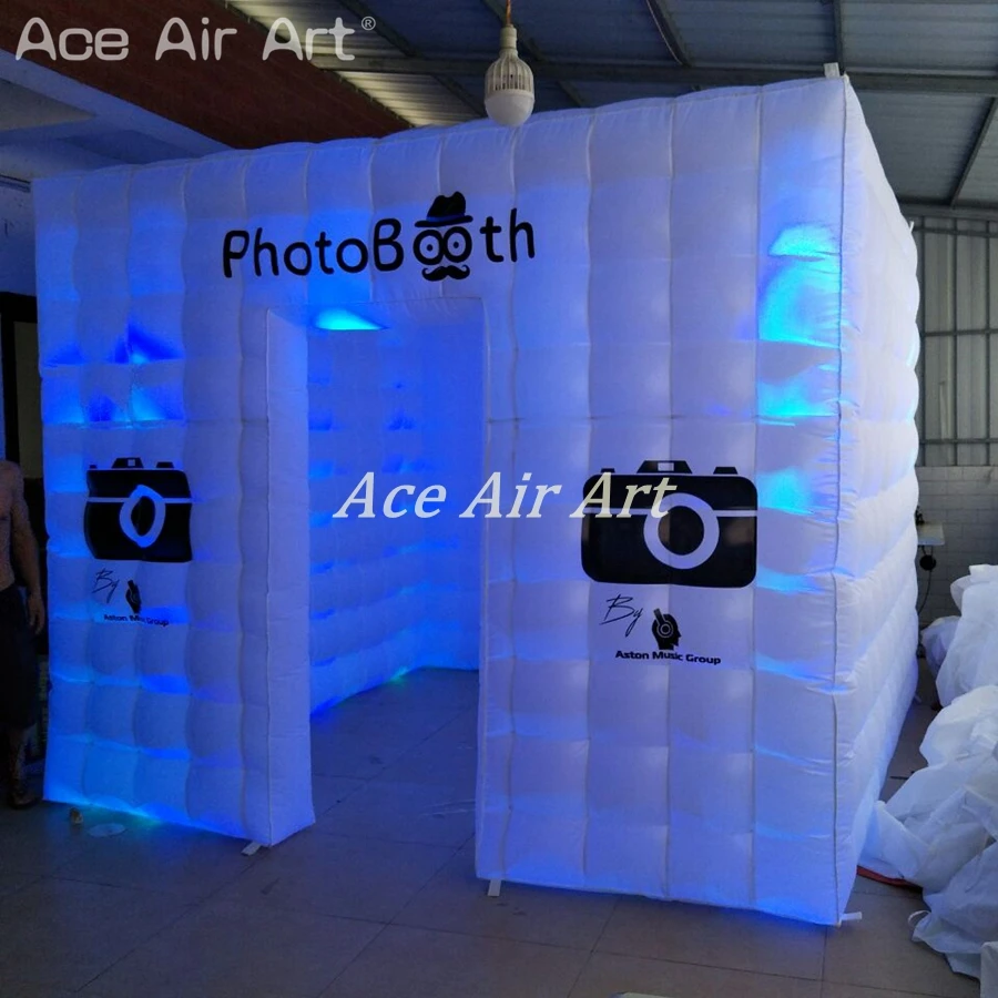 Inflatable Photo Booth Enclosure Backdrop Kiosk with spotlights and logo for Party Event