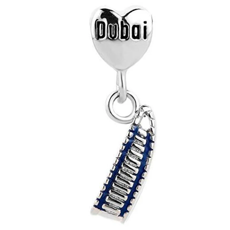 2023 New Blue  Building Fashion Accessories Dubai Famous Sailing Hotel Pendant Charm Bead Fit Pandora Bracelet Free Shippin