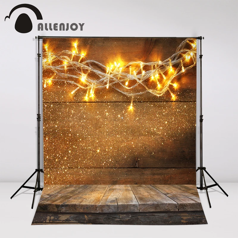 Allenjoy خلفية القماش خلفية الفينيل عيد الميلاد الذهبي أضواء البريق الخشب جدار الطابق الوليد استوديو الصور الديكور الفينيل