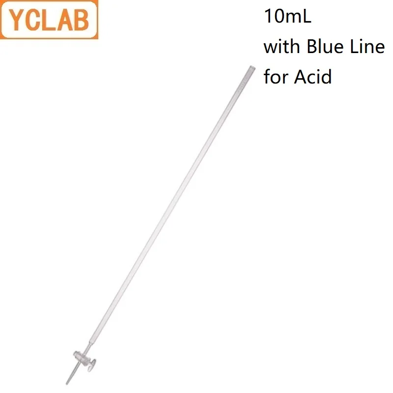 YCLAB 10mL Burette with Blue Line on Milk White Back Straight Stopcock for Acid Class A Clear Glass Laboratory Glassware