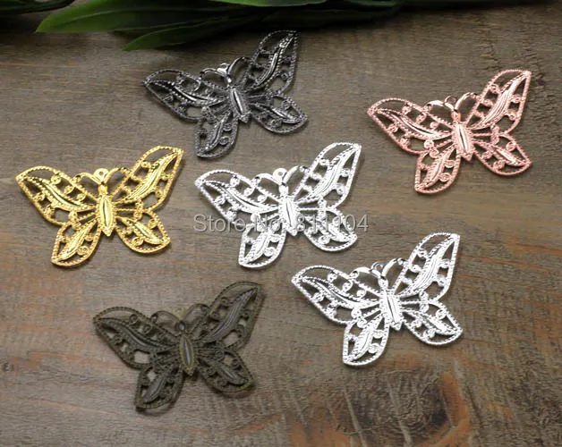 32x44mm Multi-color Plated Brass Metal Blank Flat Filigree Butterfly Links Wraps Connectors Jewelry Findings Connectors