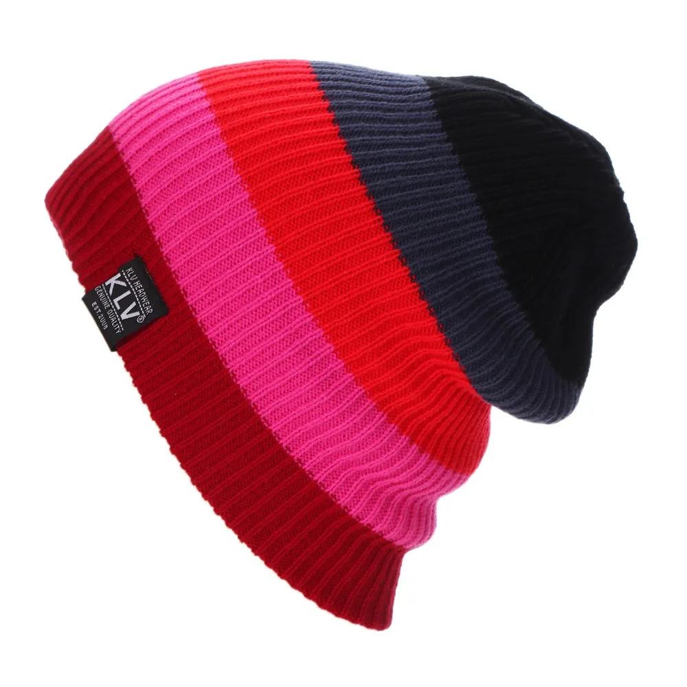 2016 KLV Brand Bonnet Beanies Knitted Winter Caps Skullies Winter Hats For Women  Outdoor Ski Sports rainbow Beanie Gorras