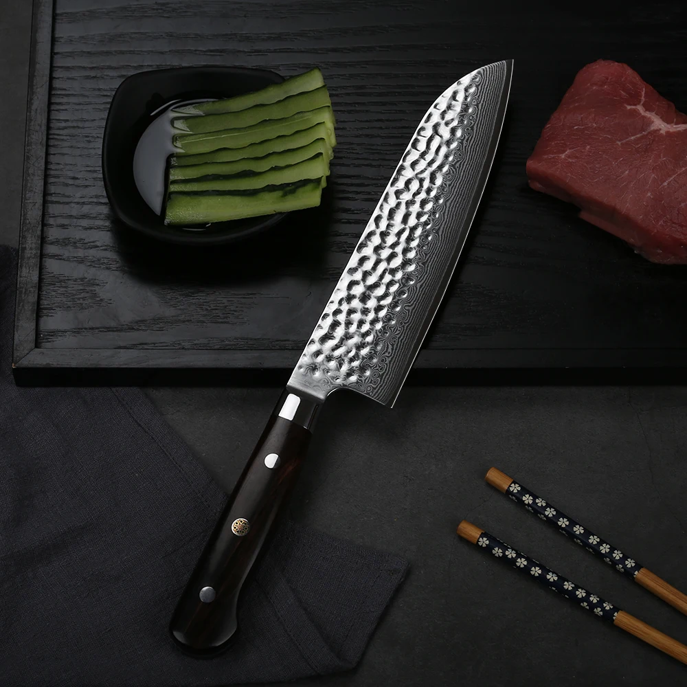 TURWHO 7'' High quality Japan Chef knife VG-10 Damascus Steel Santoku Knife Pro Dealing with Meat Fruit Vegetable kitchen knife