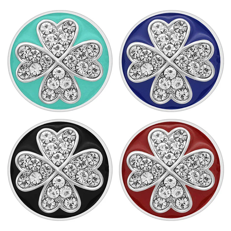 New Colorful Oil Clover Crystal 18mm snap buttons for 18MM snap bracelet jewelry wholesale KZ1075