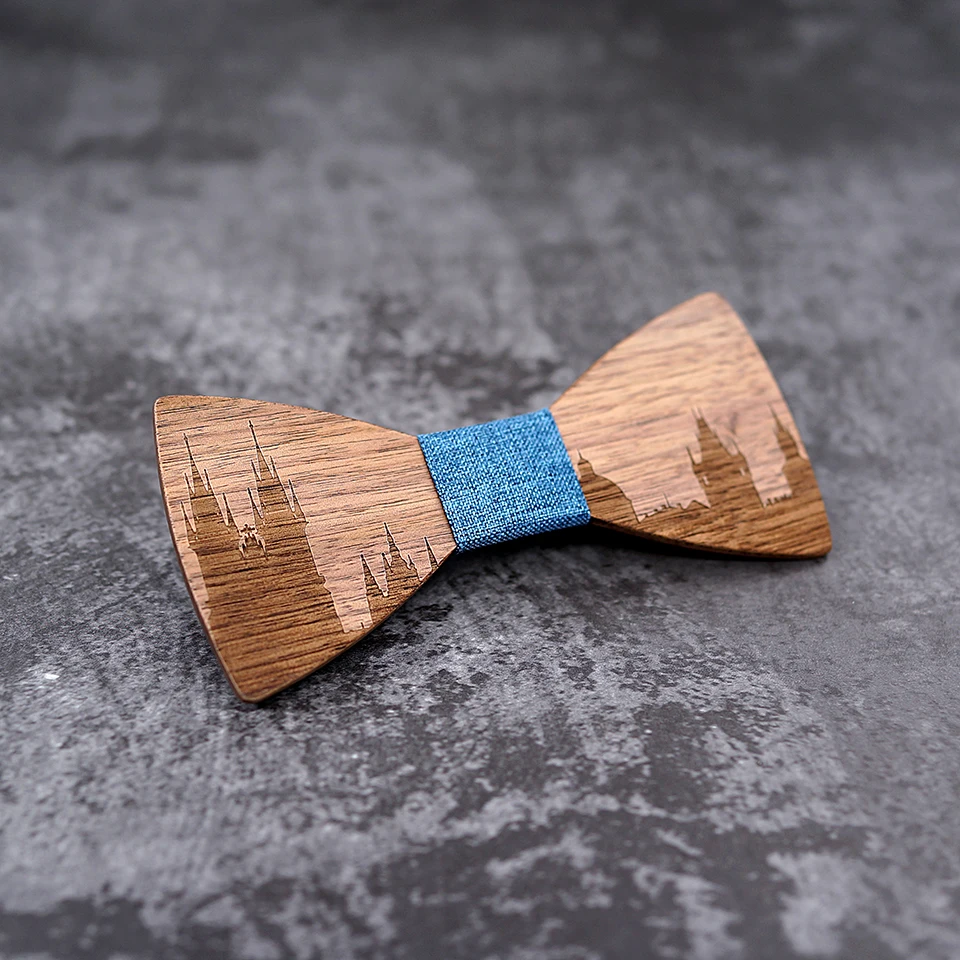 Mahoosive Skyline Bow Tie Mens Wood Silk Bow Tie France Bow Ties Wedding Pardy Butterfly BowTie Cravat Neckwear CZECH PRAGUE