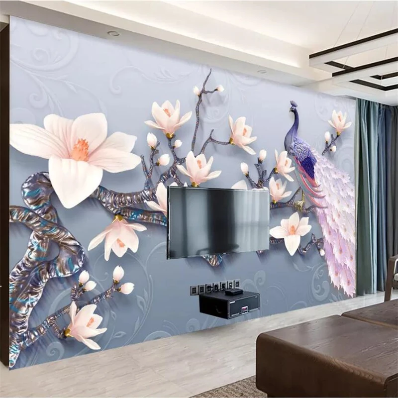 wellyu papel de parede Custom wallpaper 3d murals home and rich embossed peacock magnolia living room TV background wall paper