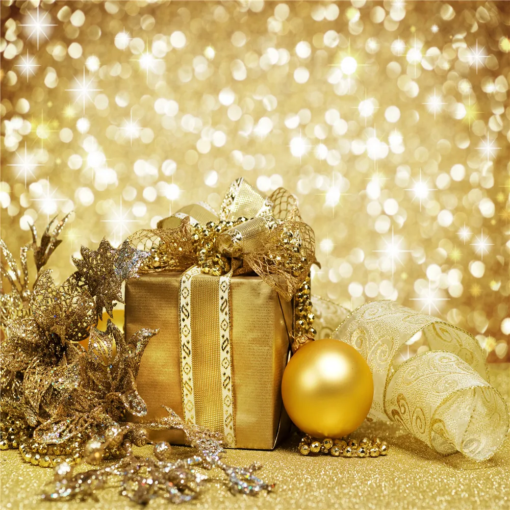 

Bokeh Christmas Photo Backdrop Sparkling Polka Dots Printed Exquisite Flowers Gift Box Gold Ball Newborn Baby Kids Backgrounds