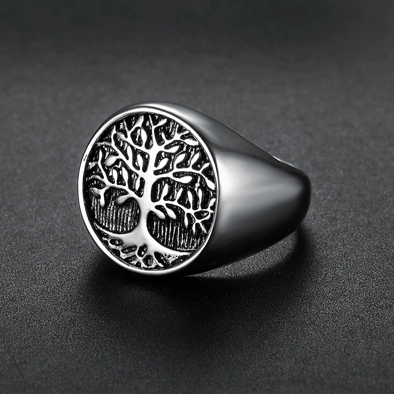 Punk Stainless Steel Titanium Tree Of Life Ring Gold Color Life Tree Rings For Men Ring Jewelry Bague Homme image 4