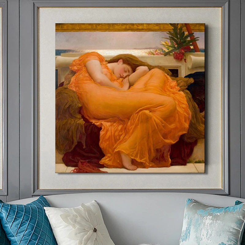 UK Famous Painting Flaming June by Frederic Leighton Decorative Painting Poster Print on Canvas Wall Art Pictures for Room Decor