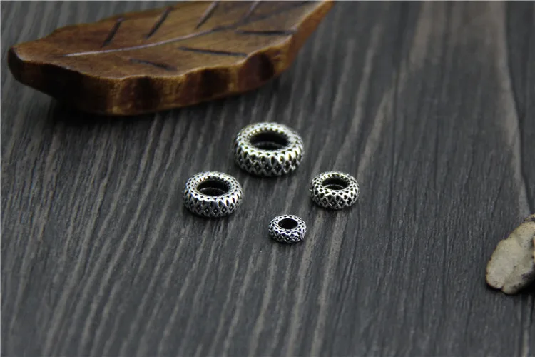 100% 925 Sterling Silver Fancy Craft Wheel Round Spacer Beads 6mm 8mm 10mm 12mm Silver Connector Ring Beads DIY Jewelry Making