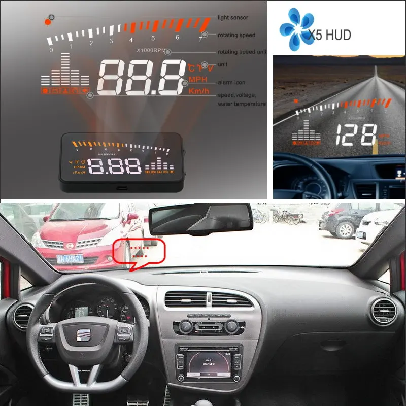 

HUD Head Up Display For SEAT Leon 1M 1P 5F AUTO Car Accessories Safe Driving Screen OBD/OBD2/OBDII Plug And Play Film