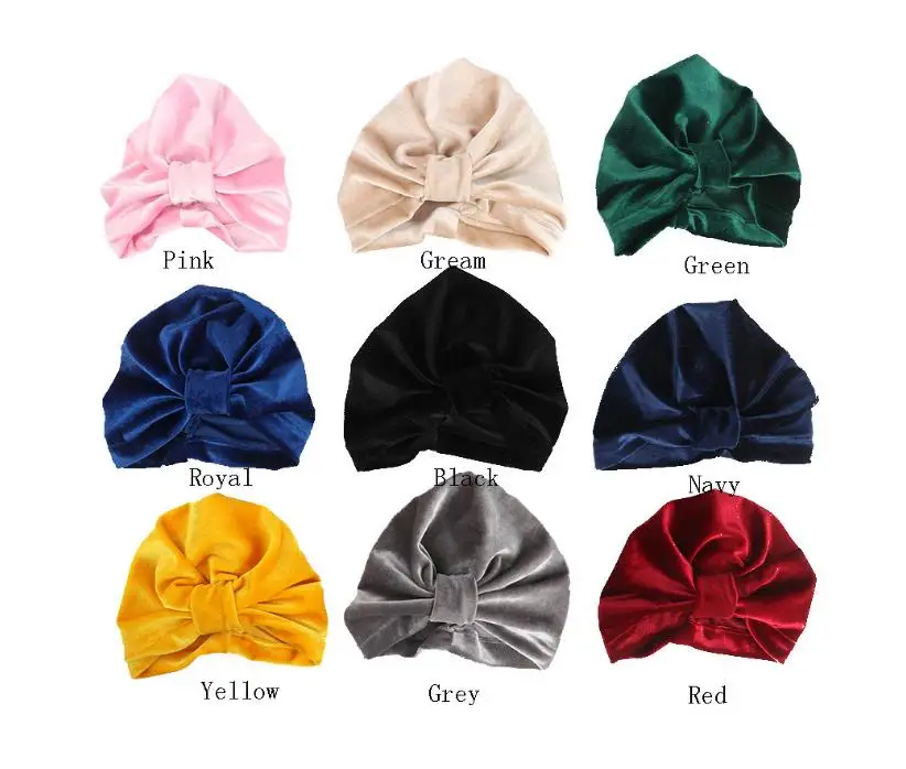 Fashion Children turban hat front knotted velvet hat kid warm winter head wrap cap girl boy party fancy dress hat 9colors