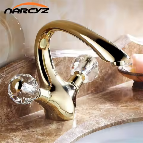 New Basin Faucets Gold Brass Crystal Handle Bathroom Faucet Tap Toilet Mixer Water Tap Deck Mounted Basin Sink Crane Taps XT833