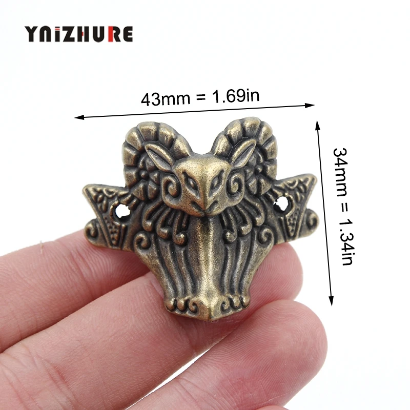 10pcs 43x34mm Zinc alloy horn Sheep head corner Imitation Feet Decorated Wooden Boxes Fixed Support Legs Corner Decorative Metal