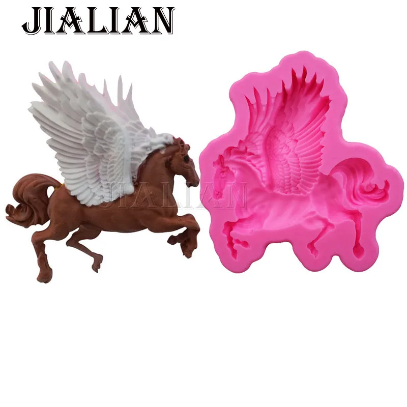 Hot Silicone Fondant Mold 3D Horse Cake decorating tools Chocolate Baking Moulds Pegasus soap Cake Mold T0682