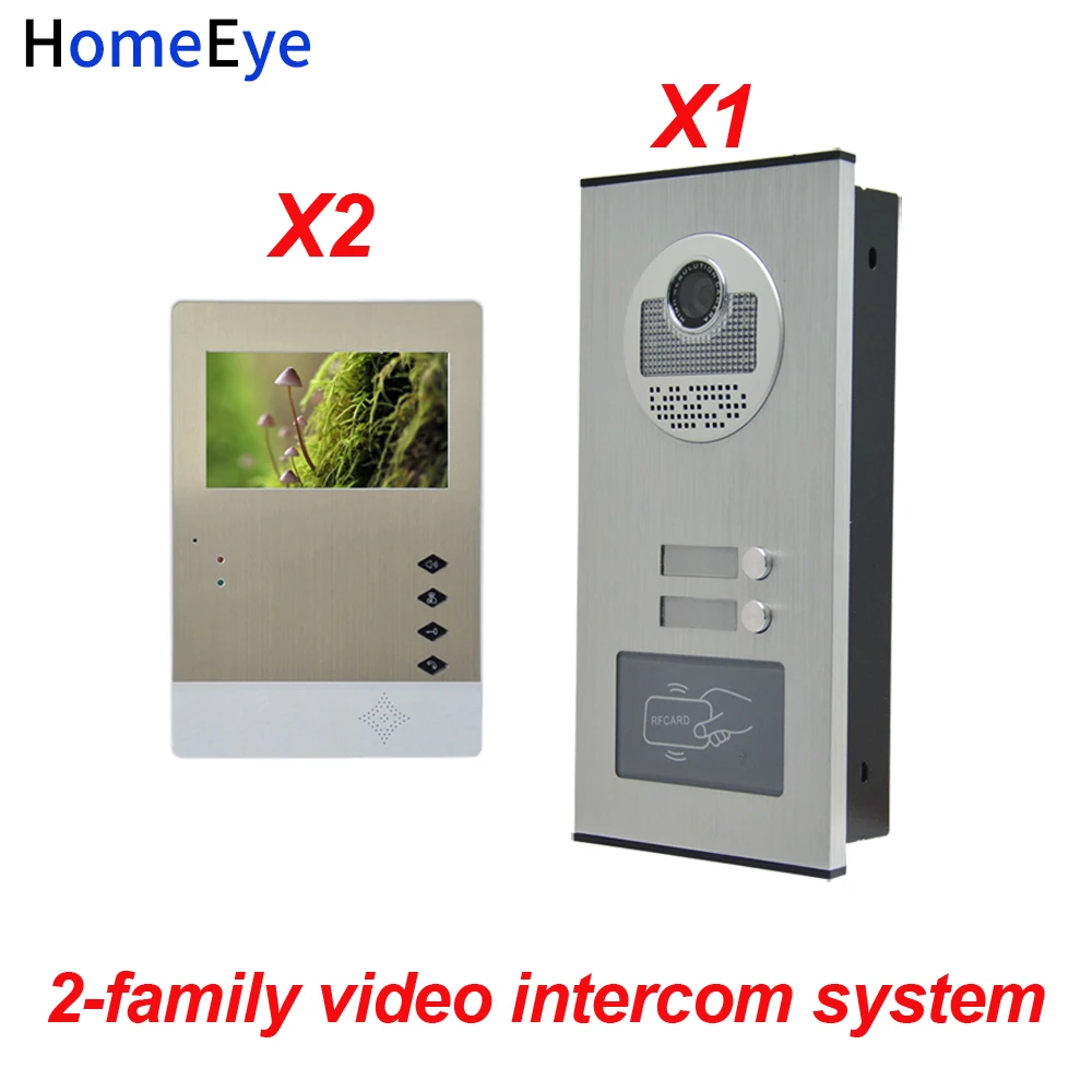 

HomeEye 2 Families Door Bell Home Access Control System 4.3'' LTD 4-Wire Multi Apartments Video Door Phone Intercom + RFID Card