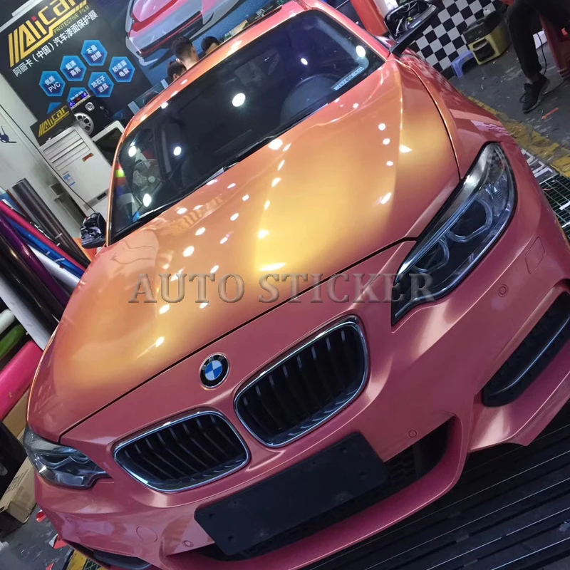 Glossy Magic Golden Pink Vinyl Wrap For Car Wrap Covering Styling Sticker foil Air Bubble Free Size :1.52*20M/Roll 5x67ft