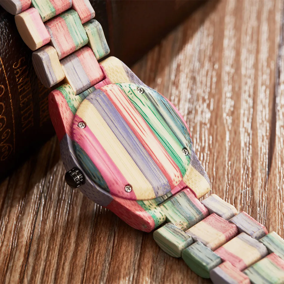 Fashion Luxury Colorful Wood Bamboo Watch Women Quartz Analog Handmade Full Wooden Bracelet Wristwatches Woman Gifts for Lovers