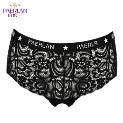 PAERLAN Summer Cutout Lace Trim Women's Panties Sexy Letter Band Solid Mid-Rise Hips Briefs