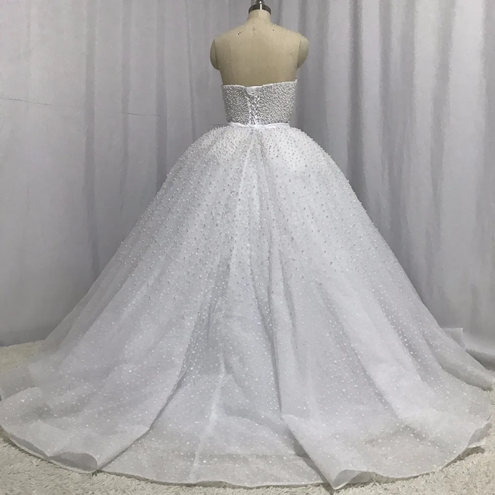 Vestido de casamento inchado com saia, fora do ombro, vestido de baile sem mangas, robe vintage, pérolas frisadas querida